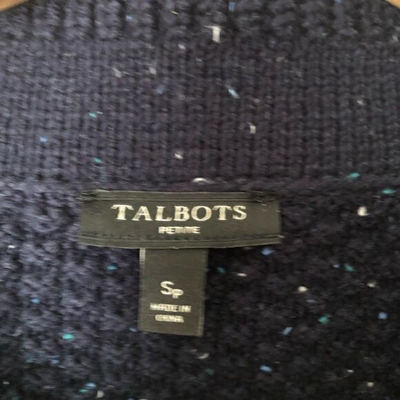 Talbots mock turtleneck dark blue sweater with button detail on the sides - Picture 7 of 10